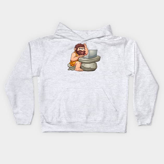 caveman computer Kids Hoodie by Mako Design 